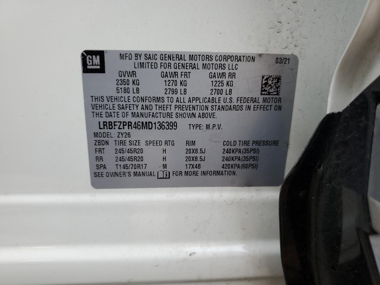 2021 Buick Envision Essence VIN: LRBFZPR46MD136399 Lot: 78641184