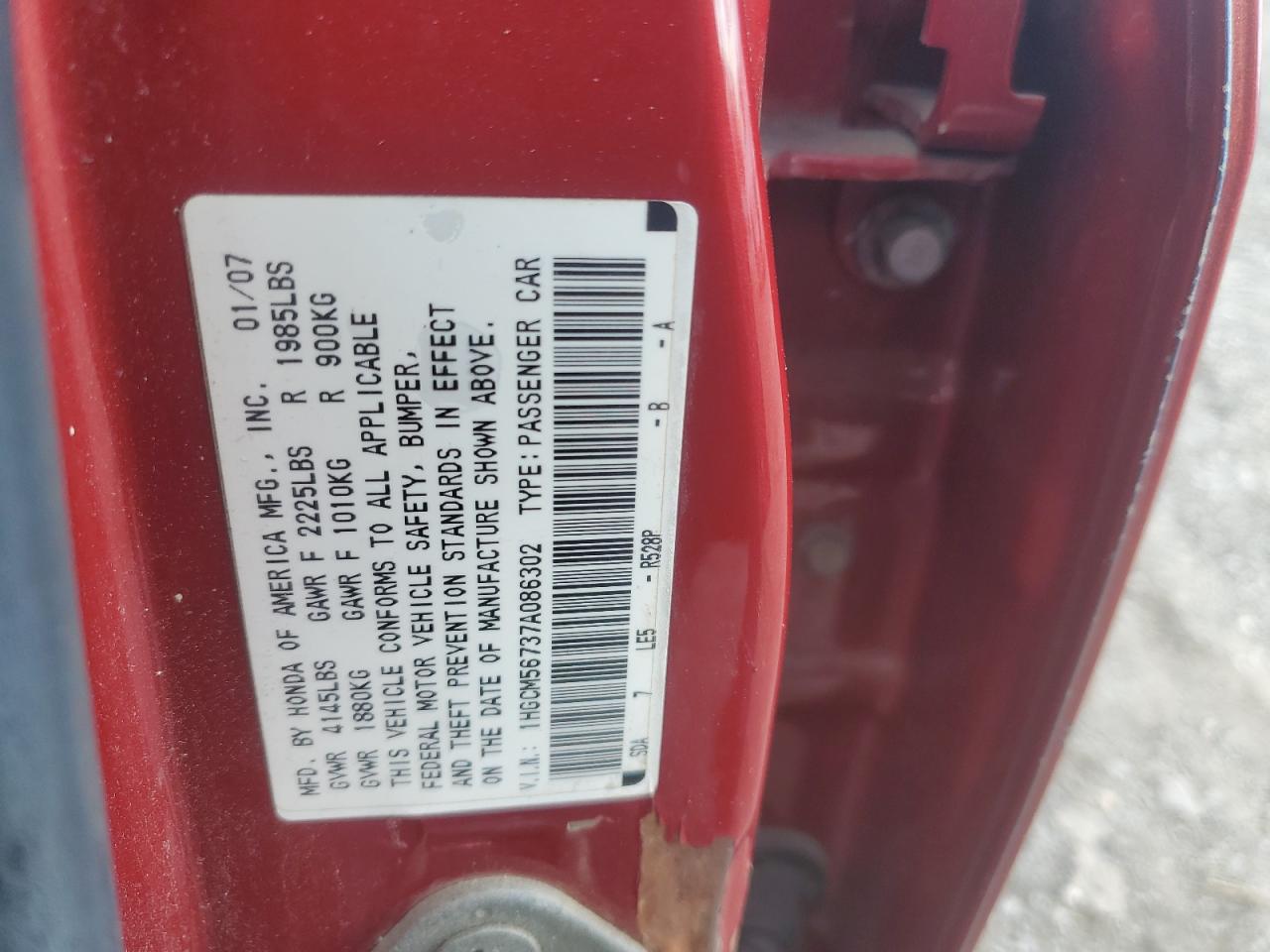 1HGCM56737A086302 2007 Honda Accord Ex