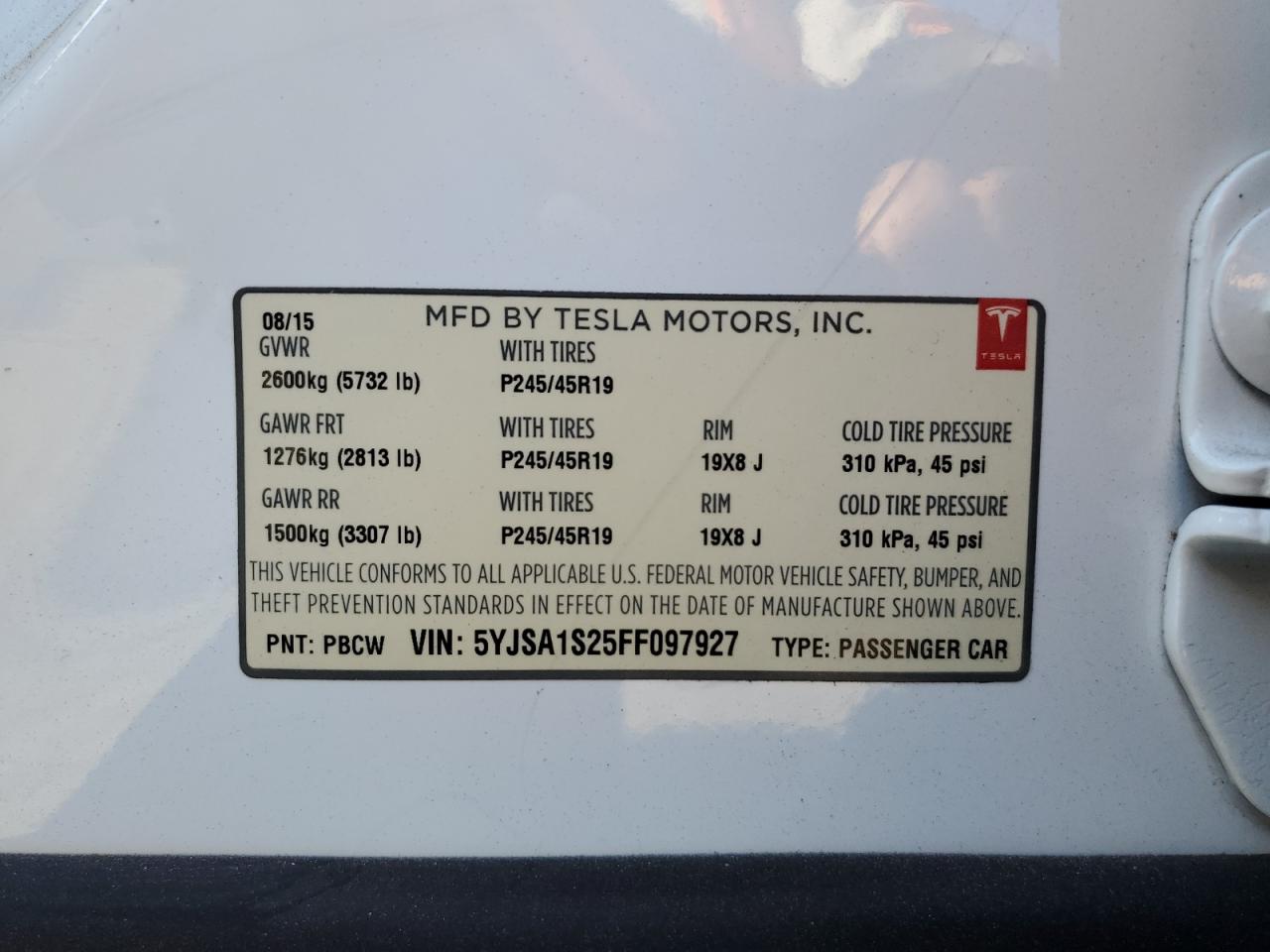 2015 Tesla Model S 70D VIN: 5YJSA1S25FF097927 Lot: 77166644