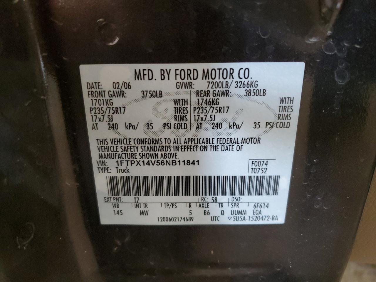 1FTPX14V56NB11841 2006 Ford F150