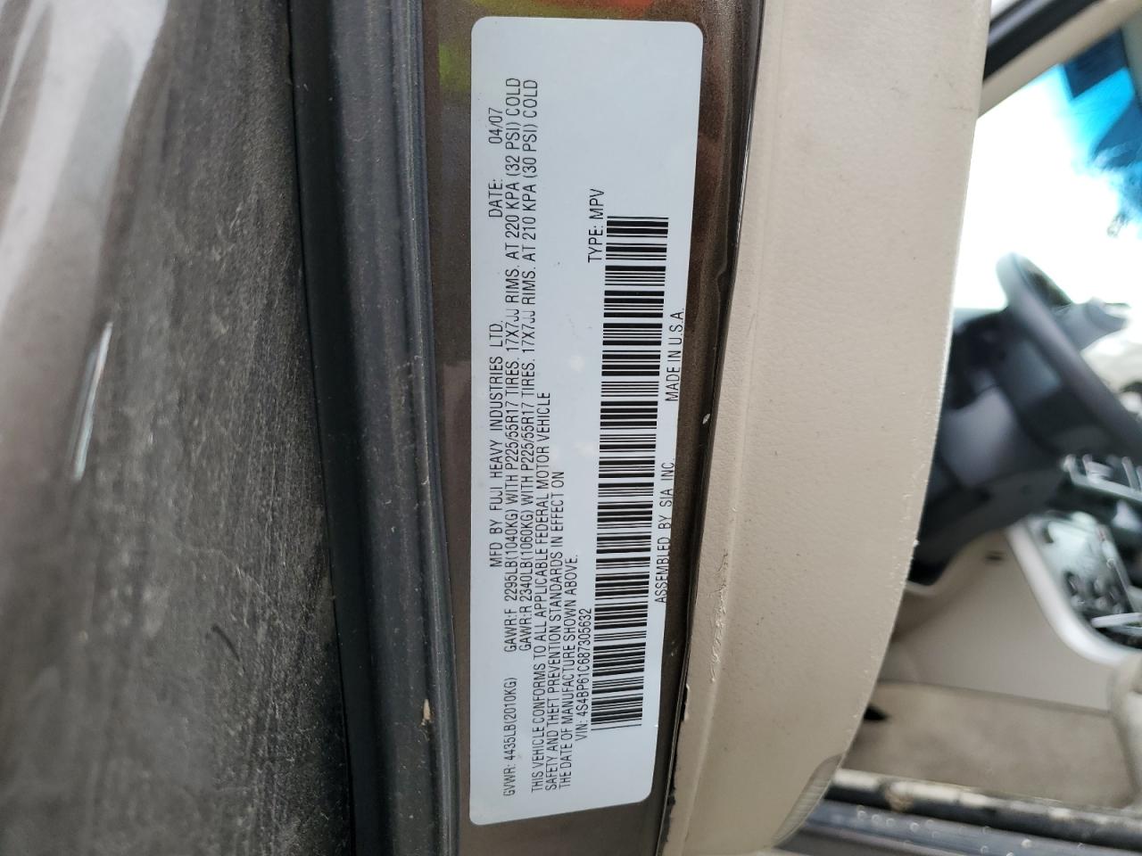 2008 Subaru Outback 2.5I VIN: 4S4BP61C687305632 Lot: 73686104