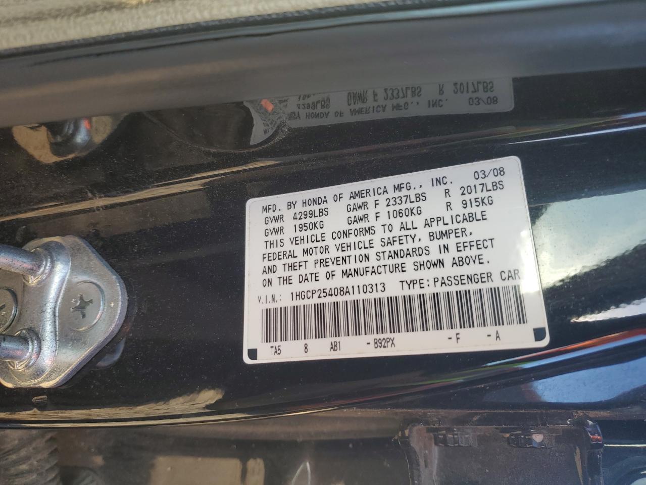 1HGCP25408A110313 2008 Honda Accord Lxp