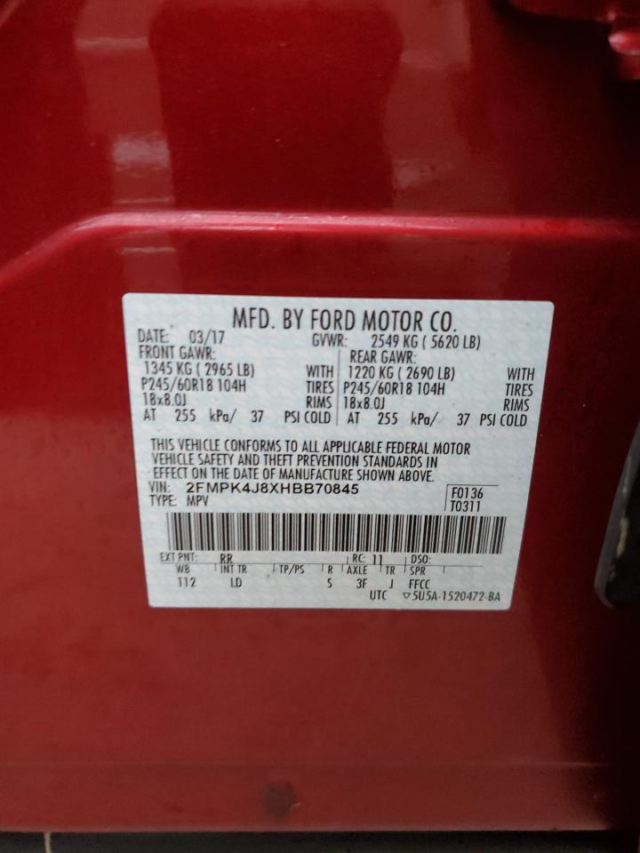 2017 Ford Edge Sel VIN: 2FMPK4J8XHBB70845 Lot: 73793844