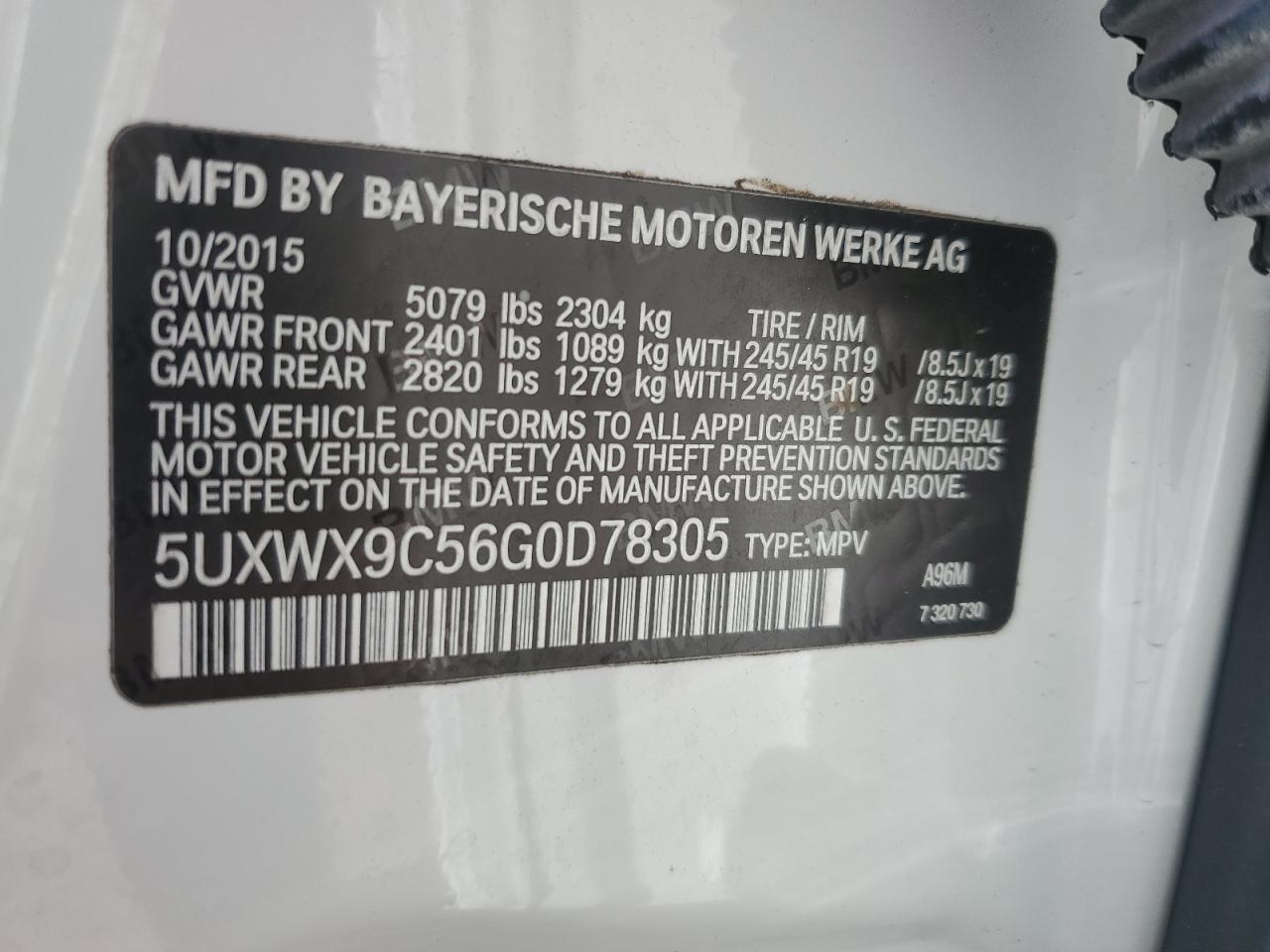 2016 BMW X3 xDrive28I VIN: 5UXWX9C56G0D78305 Lot: 77436464