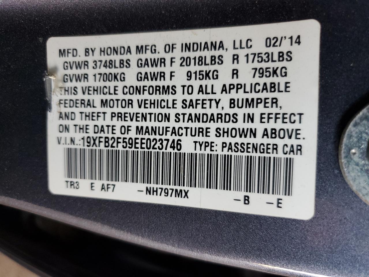 19XFB2F59EE023746 2014 Honda Civic Lx