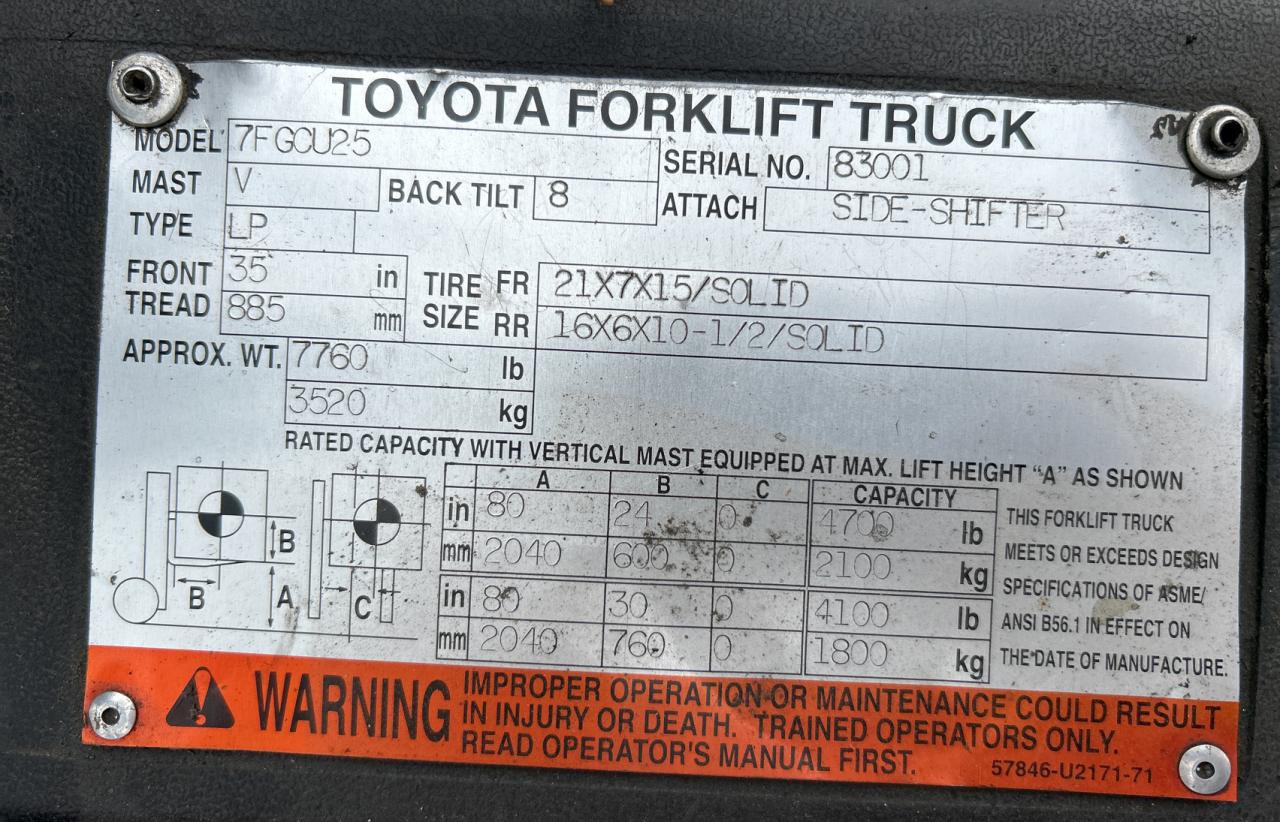 7FGCU2583001 2004 Toyota Forklift