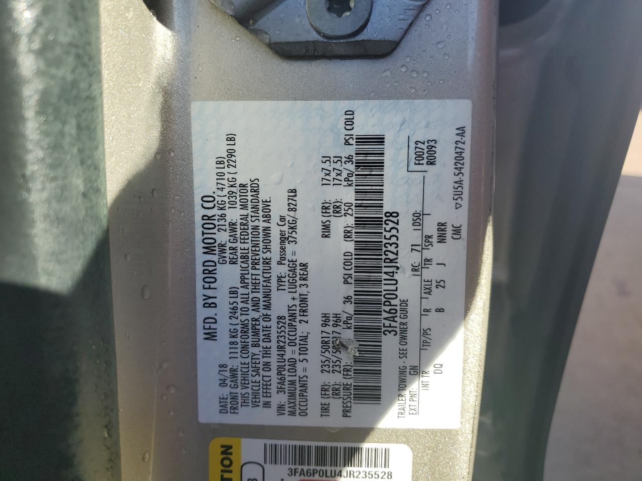 3FA6P0LU4JR235528 2018 FORD FUSION - Image 13