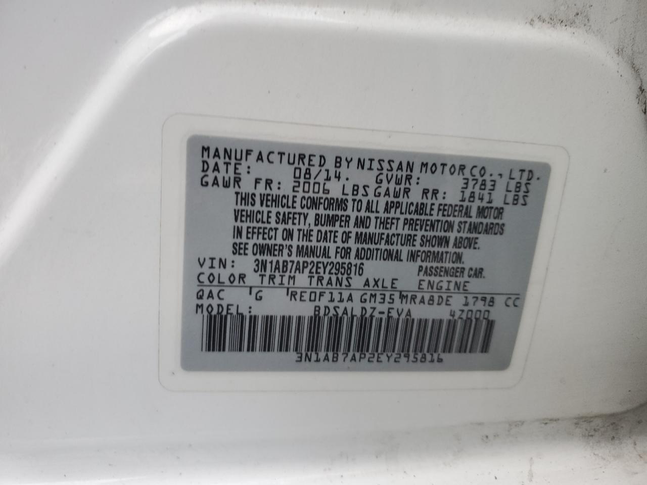 3N1AB7AP2EY295816 2014 Nissan Sentra S