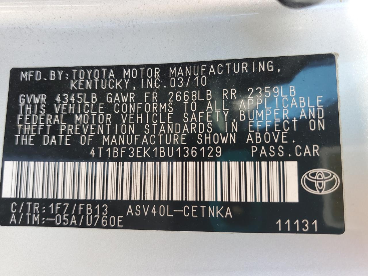 4T1BF3EK1BU136129 2011 Toyota Camry Base