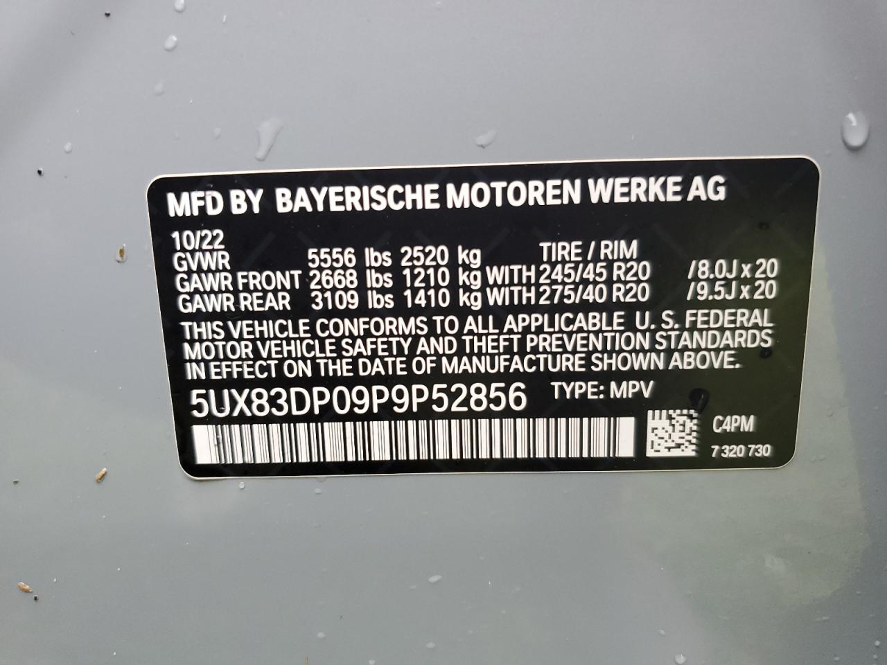 5UX83DP09P9P52856 2023 BMW X3 M40I