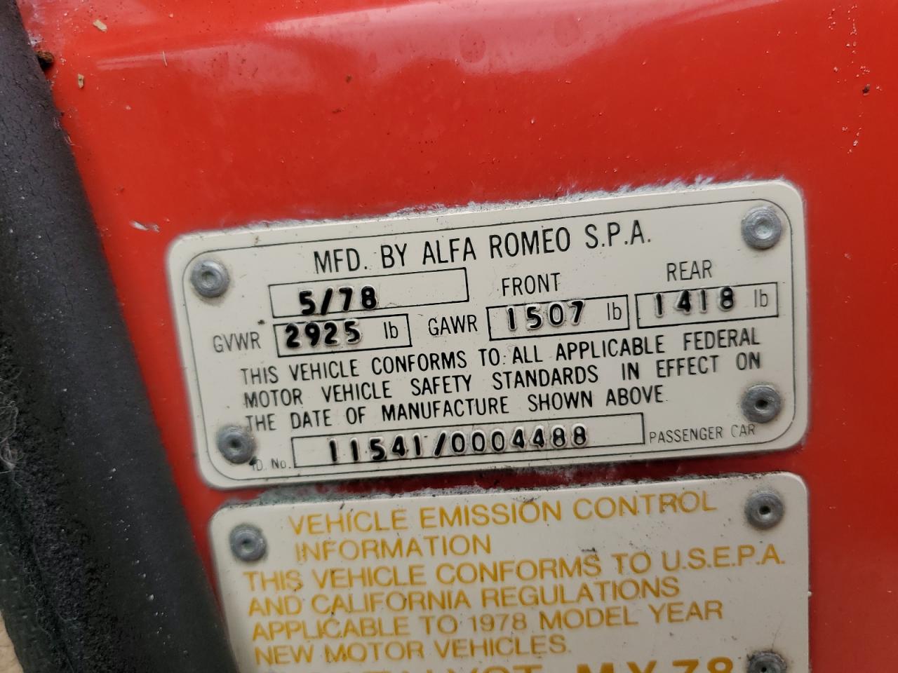 1978 Alfa Romeo Spider VIN: AR115410004488 Lot: 74726184