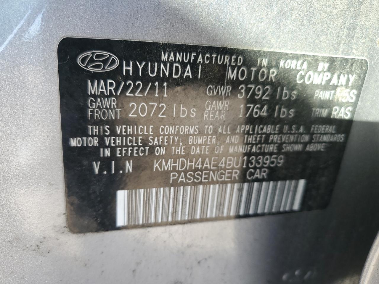 KMHDH4AE4BU133959 2011 Hyundai Elantra Gls