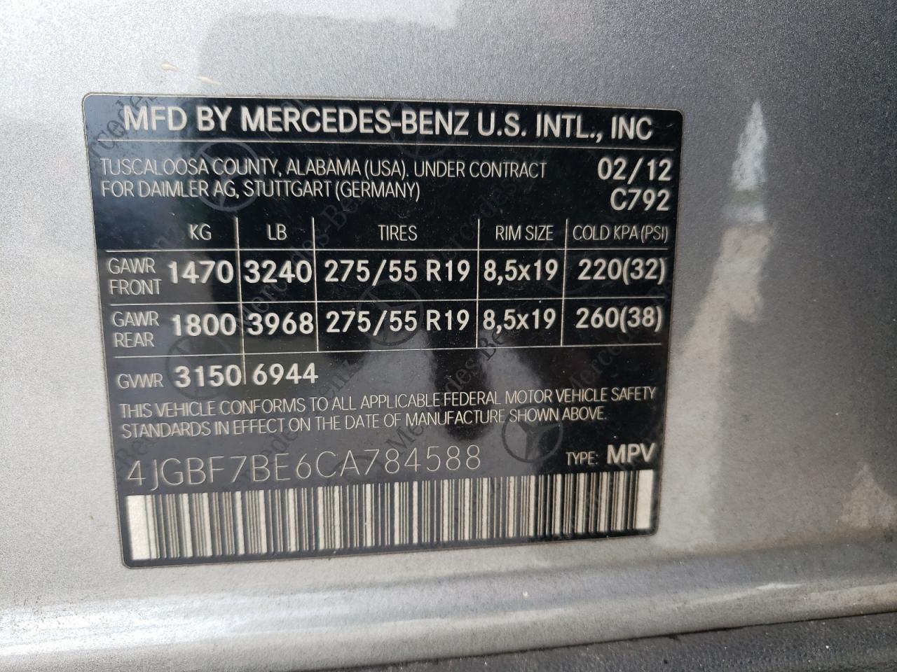 2012 Mercedes-Benz Gl 450 4Matic VIN: 4JGBF7BE6CA784588 Lot: 74223144