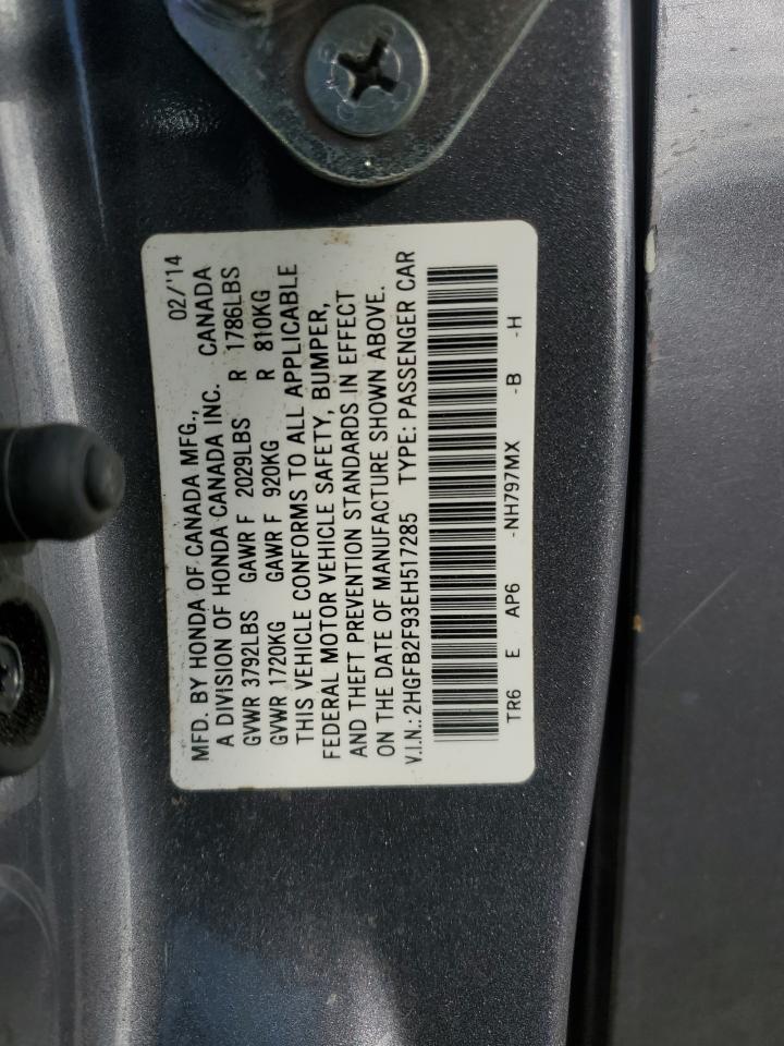 2HGFB2F93EH517285 2014 Honda Civic Exl