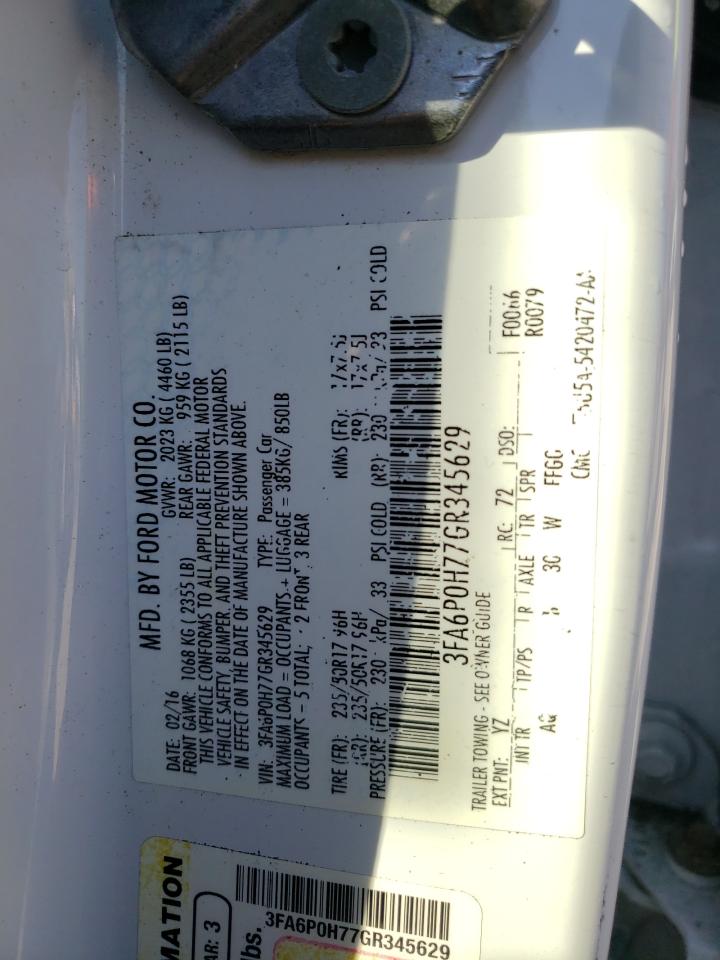 2016 Ford Fusion Se VIN: 3FA6P0H77GR345629 Lot: 75409804