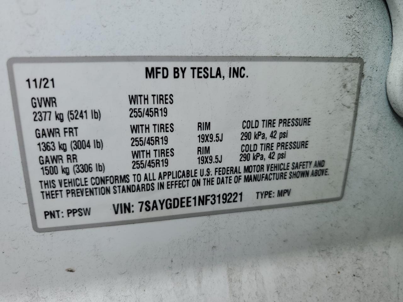 7SAYGDEE1NF319221 2022 Tesla Model Y