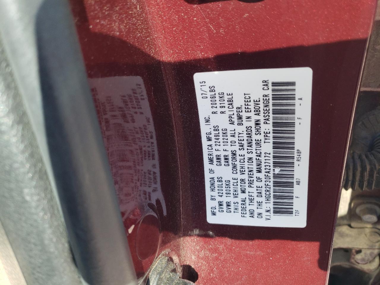 1HGCR2F30FA237172 2015 Honda Accord Lx