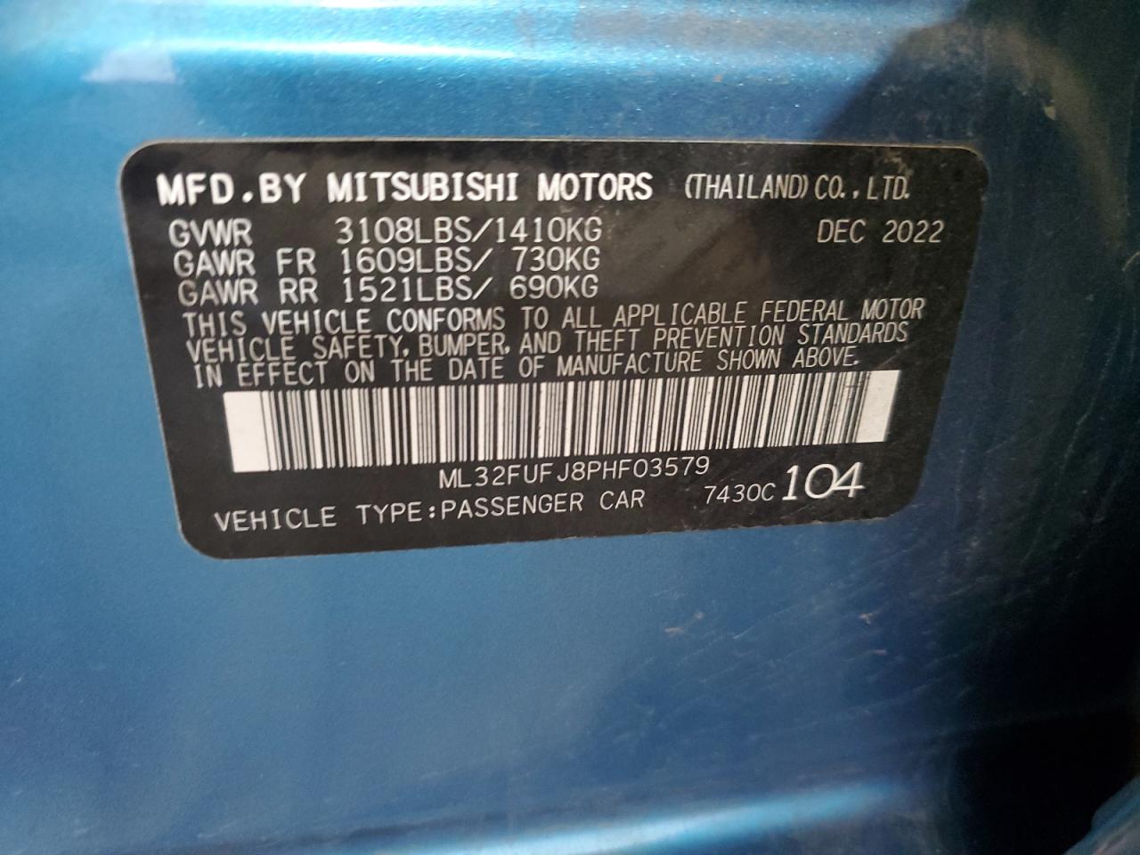 2023 Mitsubishi Mirage G4 Es VIN: ML32FUFJ8PHF03579 Lot: 76699844