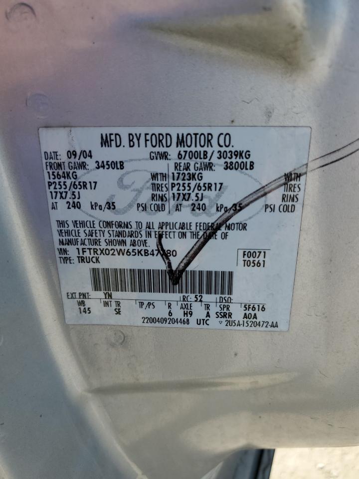 2005 Ford F150 VIN: 1FTRX02W65KB47780 Lot: 79226154