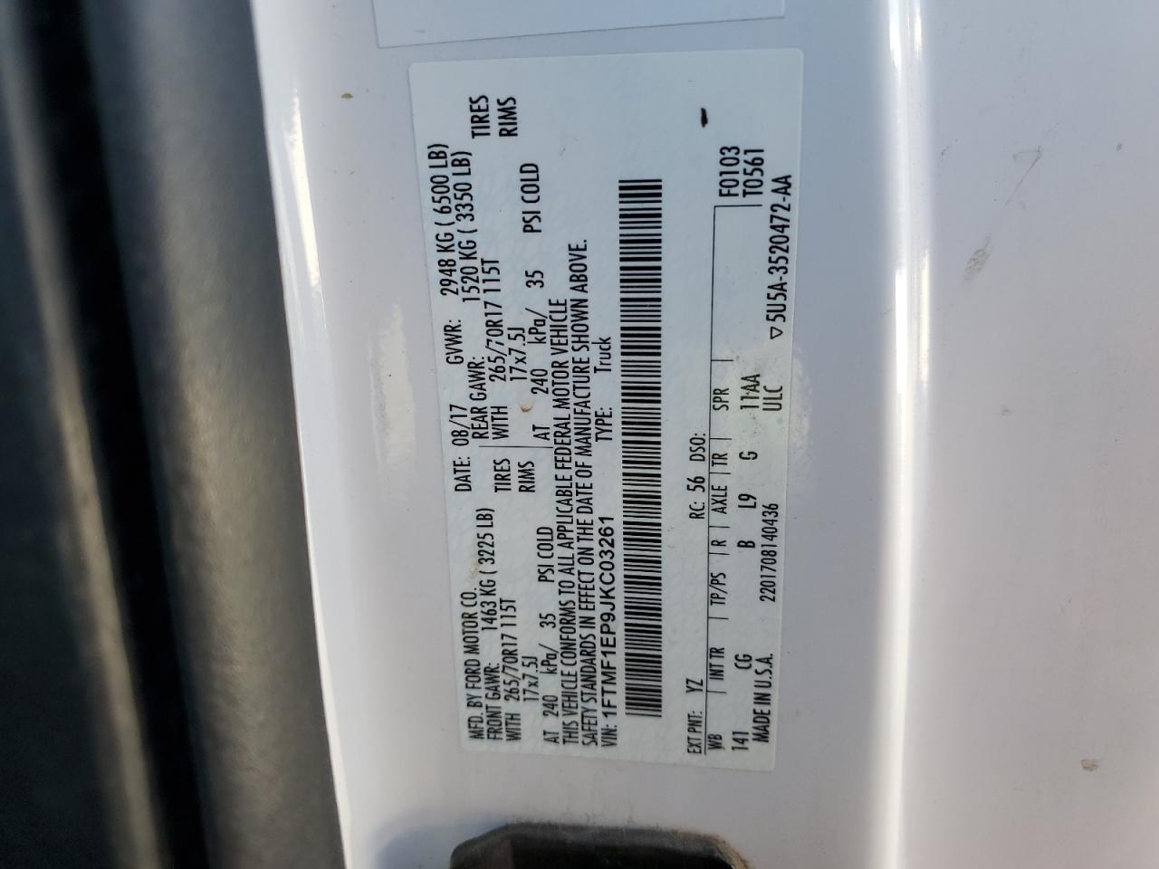 2018 Ford F150 VIN: 1FTMF1EP9JKC03261 Lot: 74281384