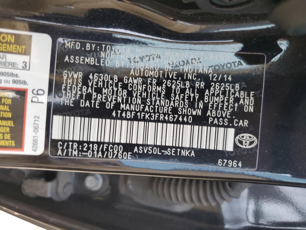 4T4BF1FK3FR467440 2015 TOYOTA CAMRY - Image 13