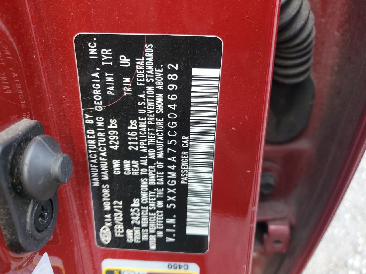 2012 Kia Optima Lx VIN: 5XXGM4A75CG046982 Lot: 76064204