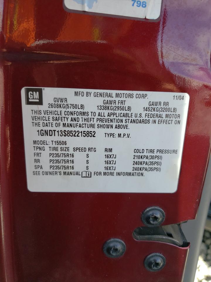 2005 Chevrolet Trailblazer Ls VIN: 1GNDT13S852215852 Lot: 75456274