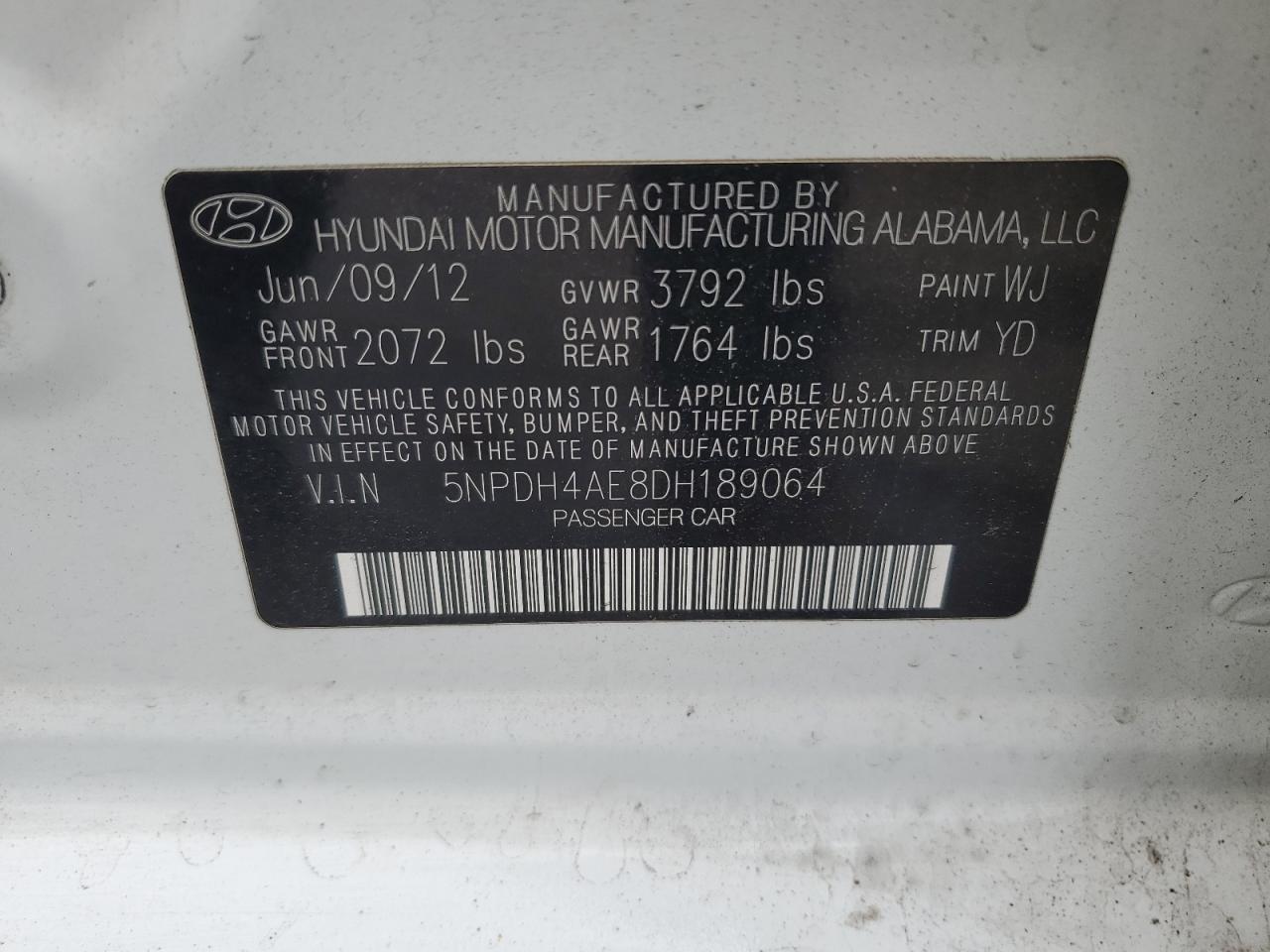 5NPDH4AE8DH189064 2013 Hyundai Elantra Gls