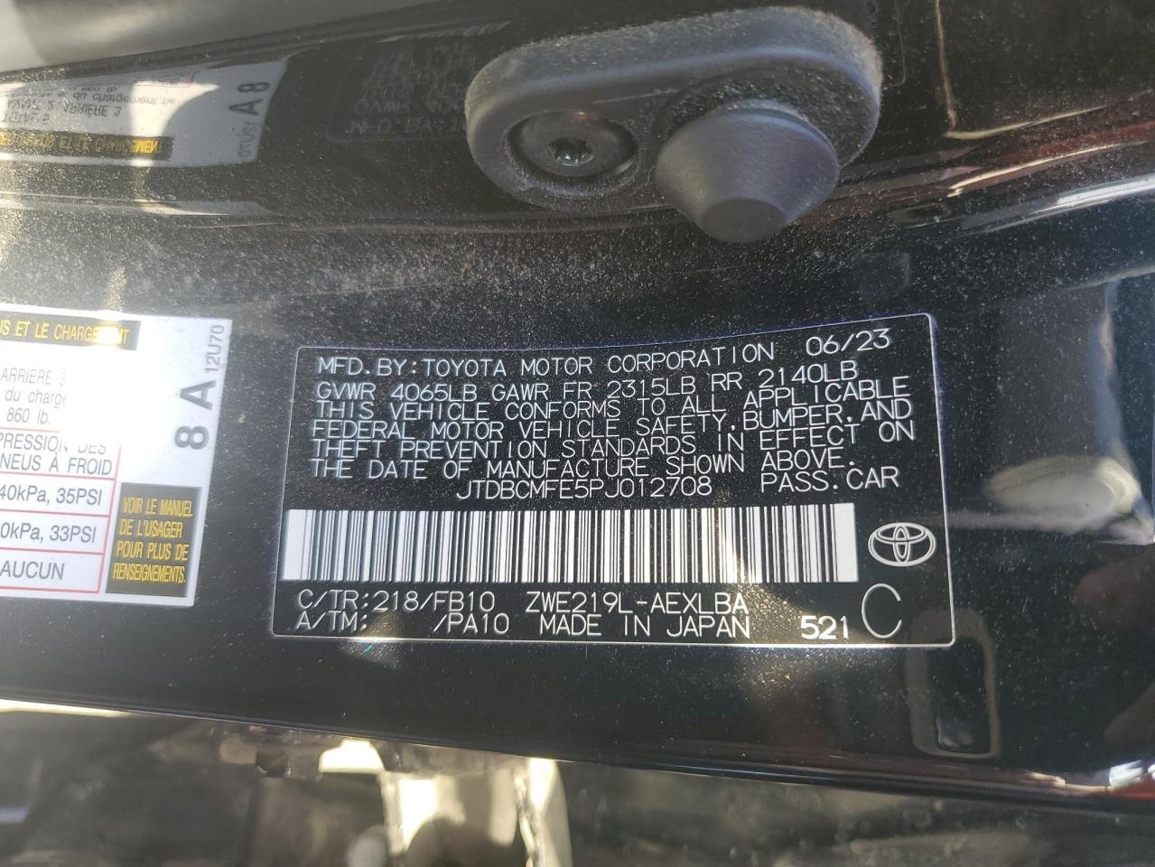 2023 Toyota Corolla Le VIN: JTDBCMFE5PJ012708 Lot: 70583784