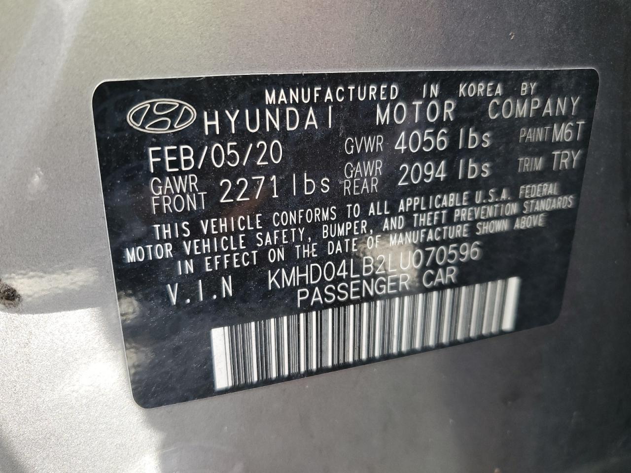 KMHD04LB2LU070596 2020 Hyundai Elantra Sport