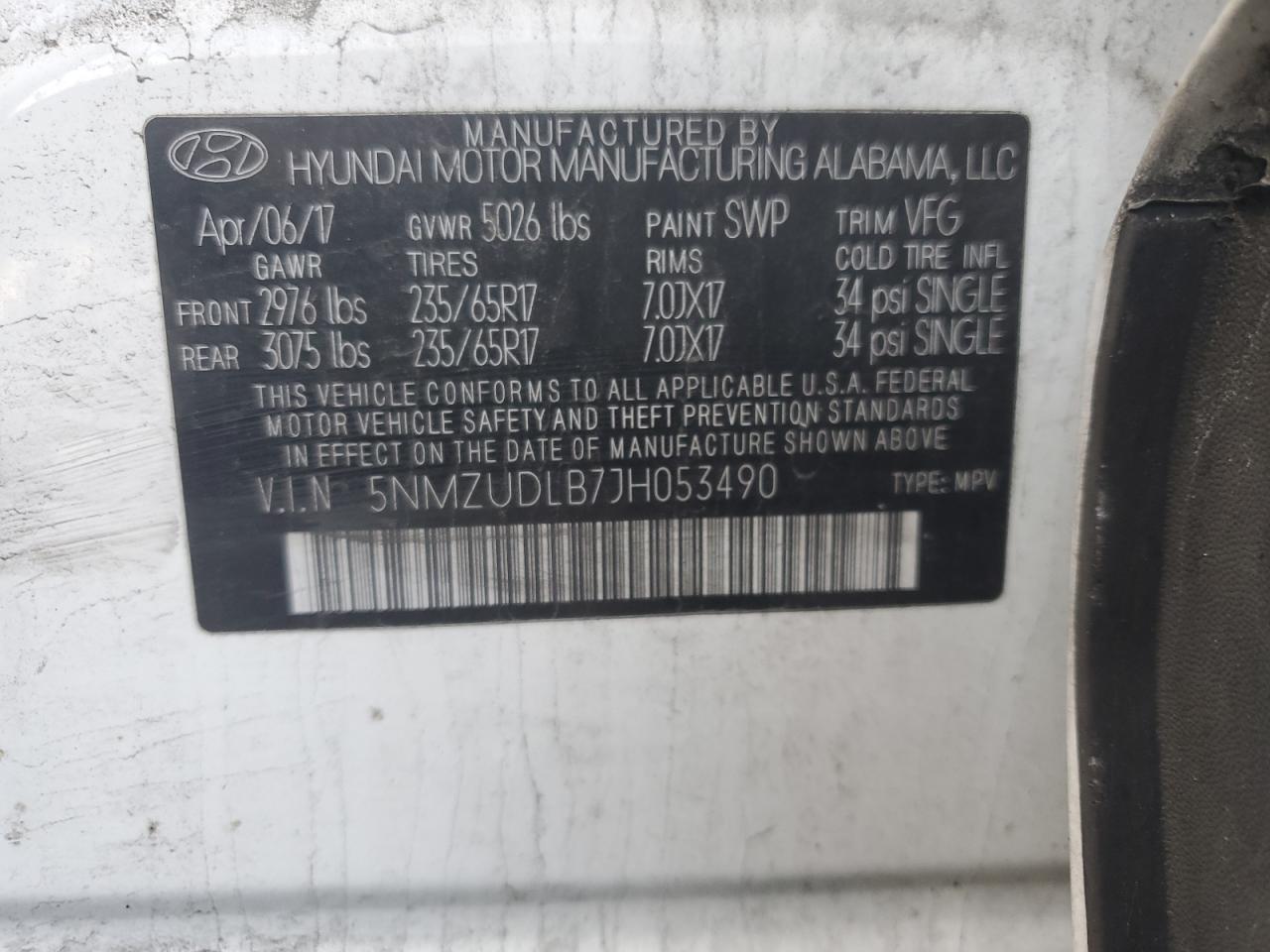 5NMZUDLB7JH053490 2018 Hyundai Santa Fe Sport