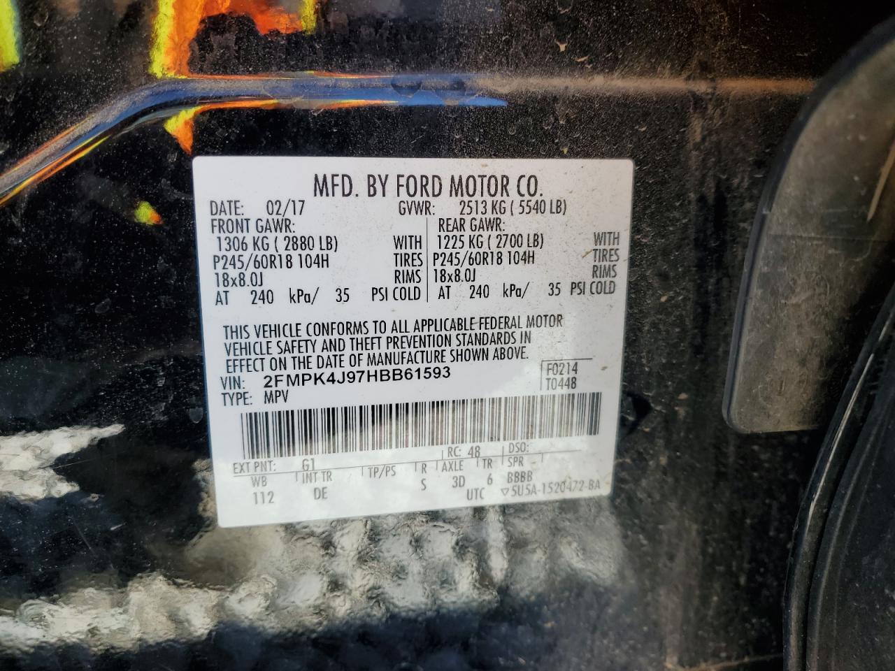 2017 Ford Edge Sel VIN: 2FMPK4J97HBB61593 Lot: 74553964