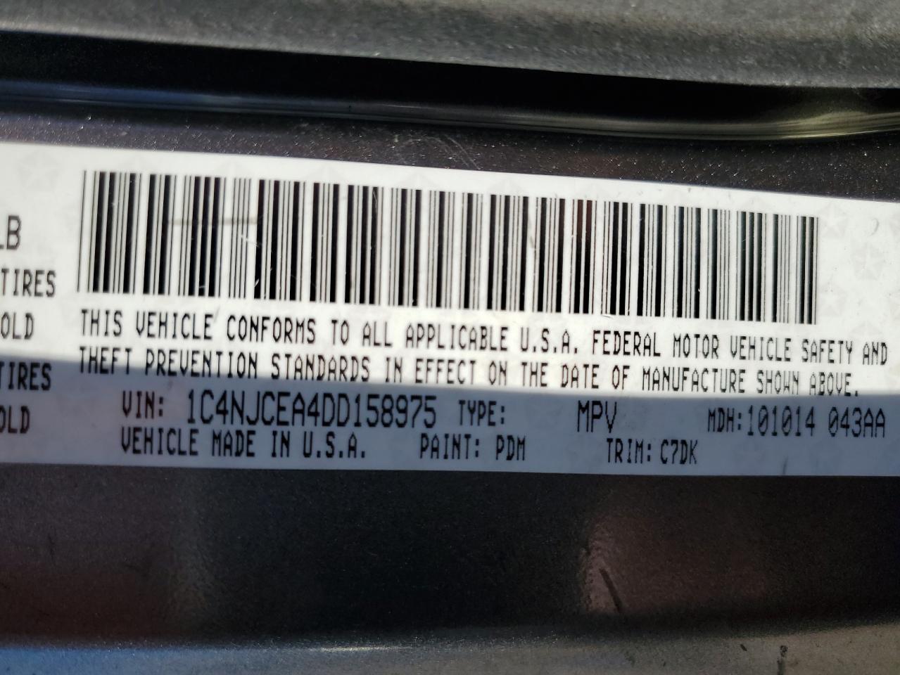 VIN 1C4NJCEA4DD158975 2013 JEEP COMPASS no.14