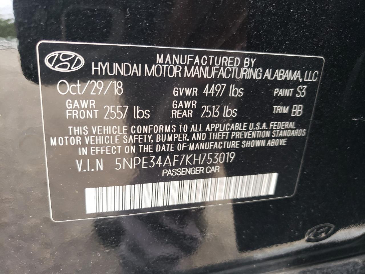 5NPE34AF7KH753019 2019 Hyundai Sonata Limited