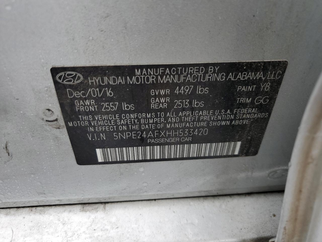 5NPE24AFXHH533420 2017 Hyundai Sonata Se