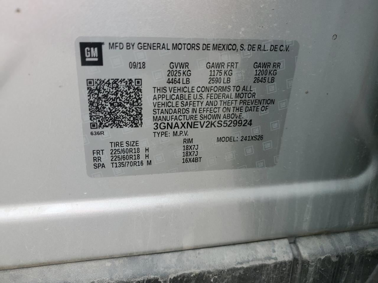 3GNAXNEV2KS529924 2019 Chevrolet Equinox Premier