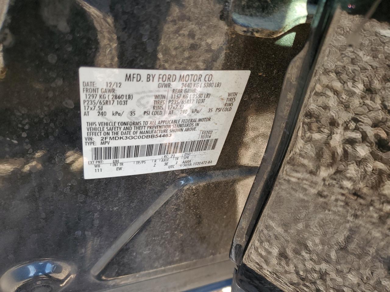 2013 Ford Edge Se VIN: 2FMDK3GC0DBB54463 Lot: 75561244