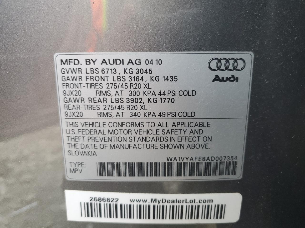 WA1VYAFE8AD007354 2010 Audi Q7 Prestige