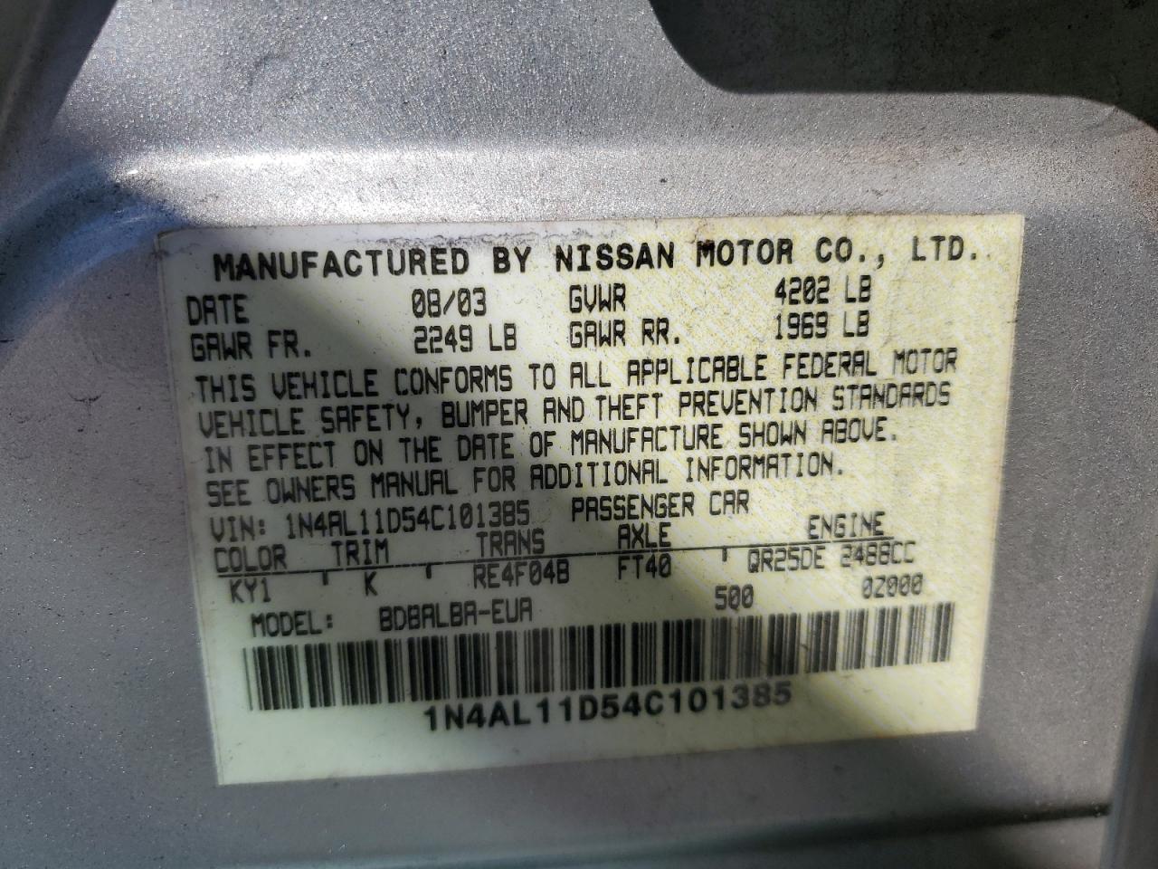 1N4AL11D54C101385 2004 Nissan Altima Base