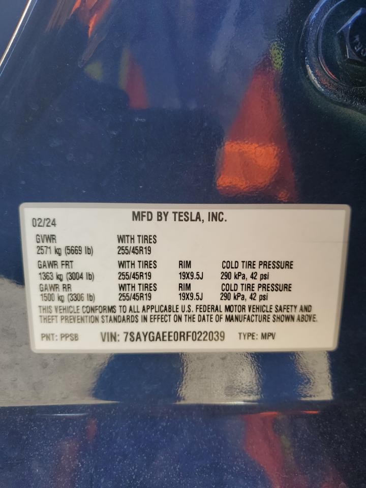 7SAYGAEE0RF022039 2024 Tesla Model Y