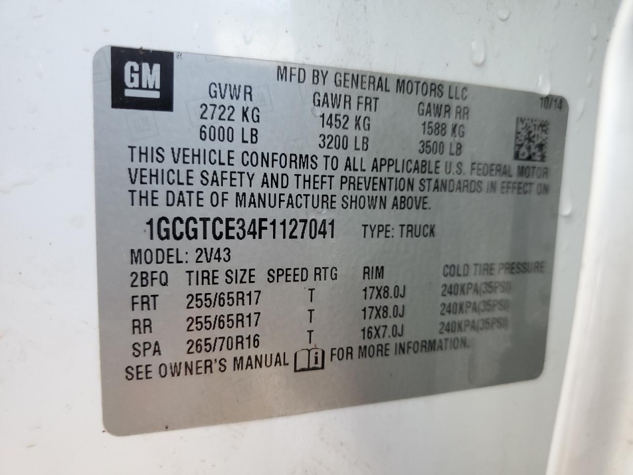 1GCGTCE34F1127041 2015 Chevrolet Colorado Z71