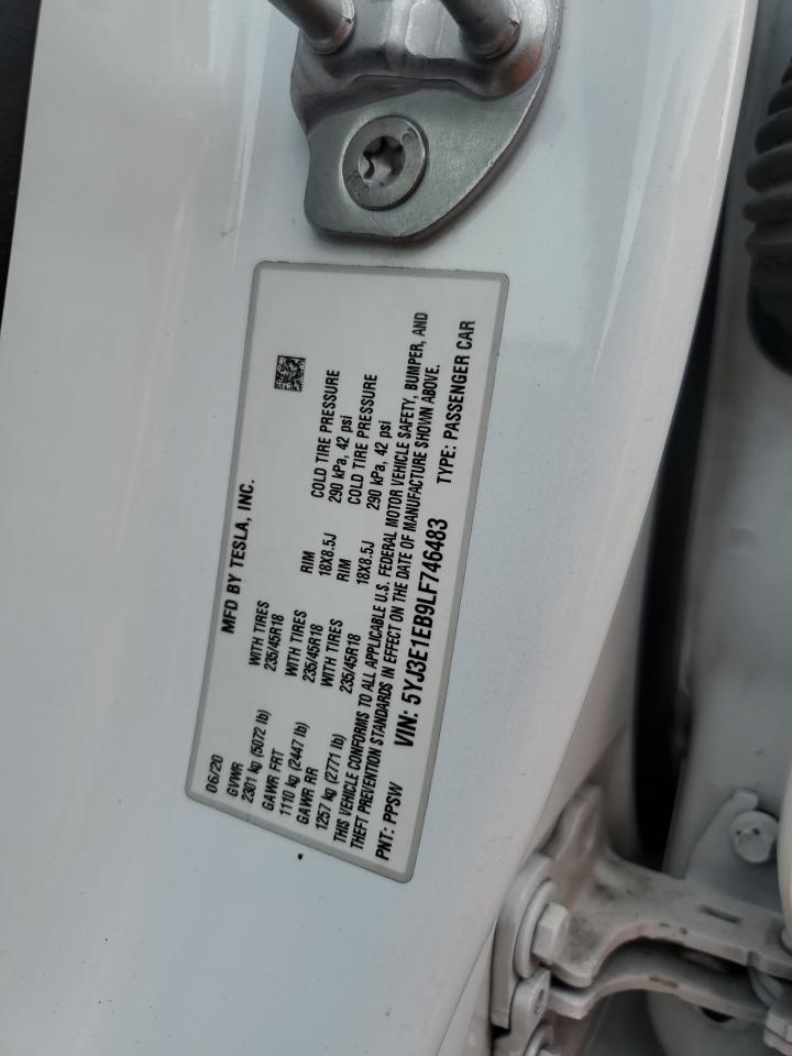 5YJ3E1EB9LF746483 2020 Tesla Model 3