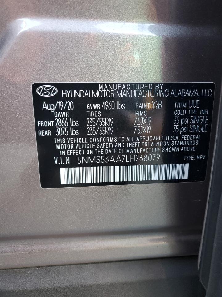 2020 Hyundai Santa Fe Limited VIN: 5NMS53AA7LH268079 Lot: 75026584