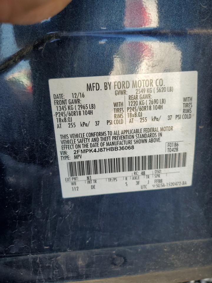 2017 Ford Edge Sel VIN: 2FMPK4J87HBB36068 Lot: 76338824