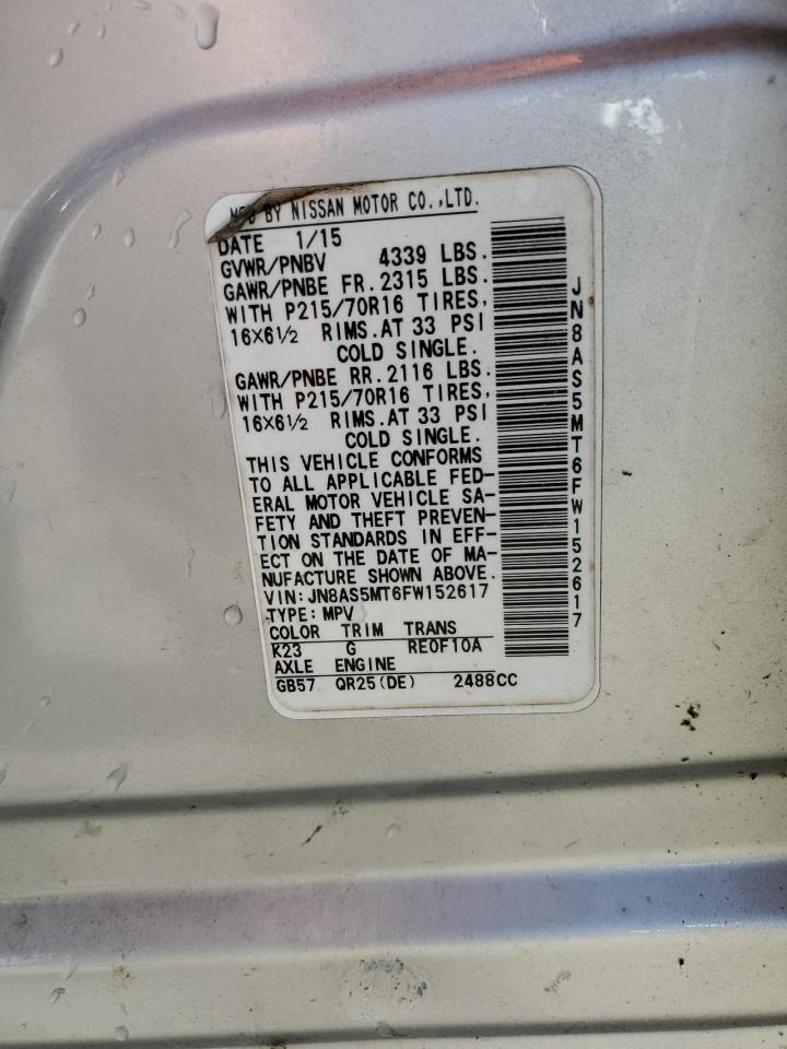 2015 Nissan Rogue Select S VIN: JN8AS5MT6FW152617 Lot: 74365204