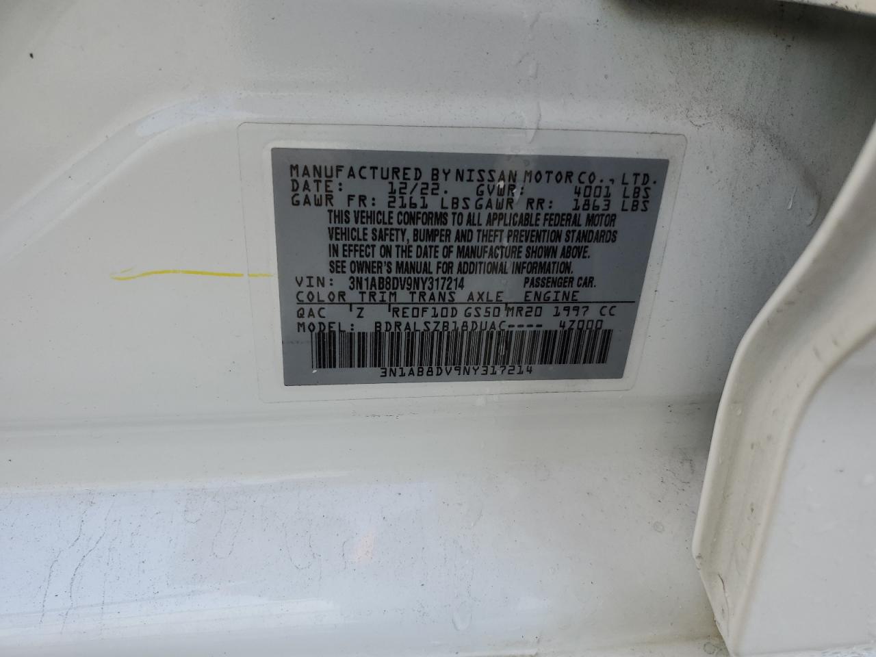 3N1AB8DV9NY317214 2022 Nissan Sentra Sr