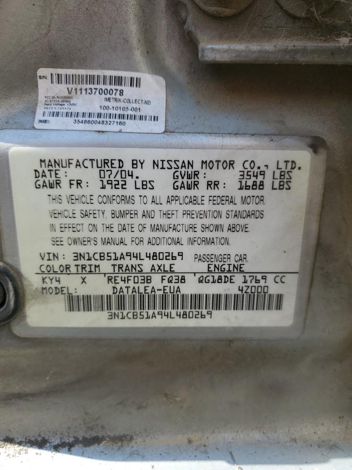 3N1CB51A94L480269 2004 Nissan Sentra 1.8S