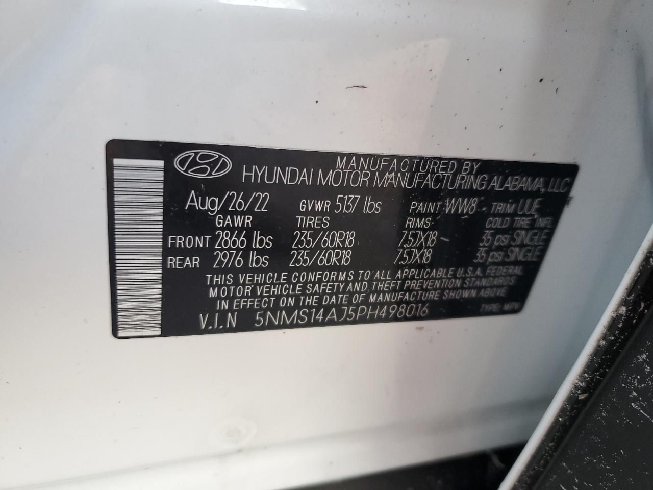 2023 Hyundai Santa Fe Se VIN: 5NMS14AJ5PH498016 Lot: 75156964