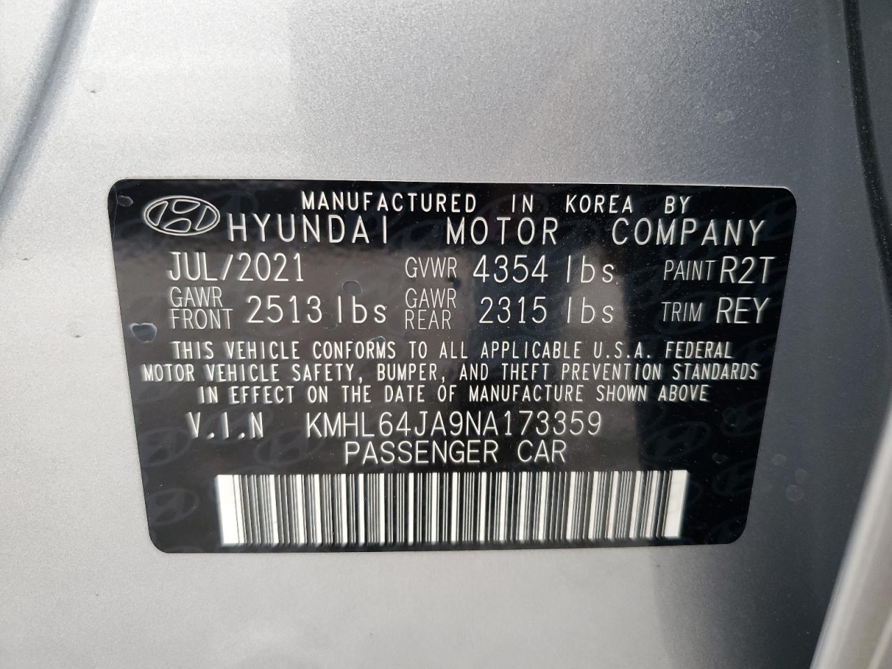 2022 Hyundai Sonata Sel VIN: KMHL64JA9NA173359 Lot: 76505574