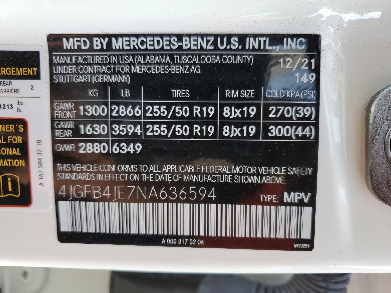 4JGFB4JE7NA636594 2022 Mercedes-Benz Gle 350